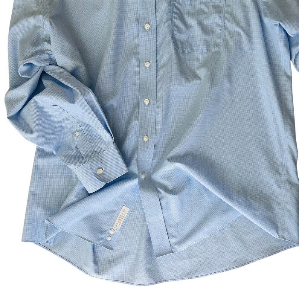 Roundtree & Yorke Dress Shirt Mens 17.5 34/35 Blue Micro Check Slim Fit - Picture 8 of 15